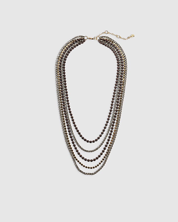 Brown Metal Multi Mixed Chain Necklace