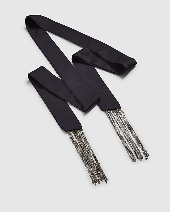 Blue Satin Tassel Scarf