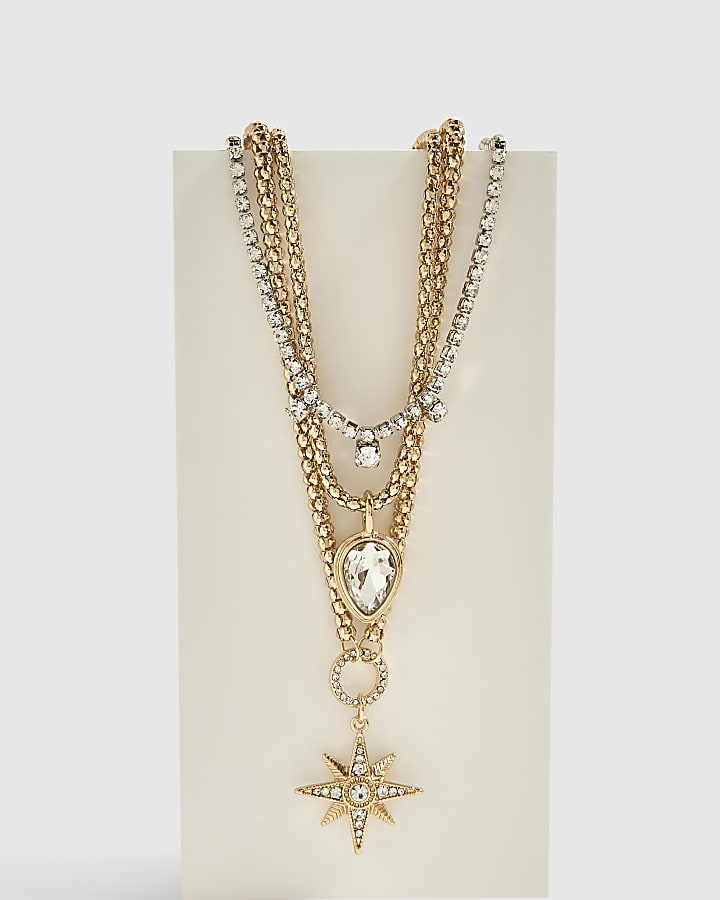 Gold Star Multirow Necklace