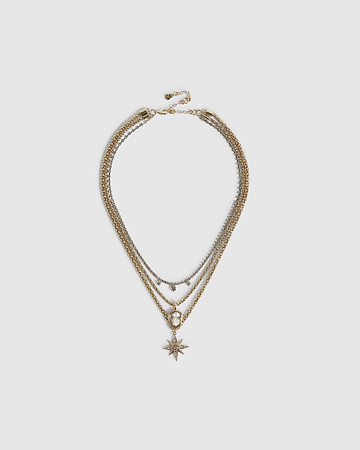 Gold Star Multirow Necklace