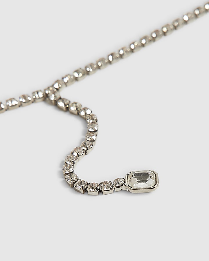 Silver Rhinestone Cupchain Necklace