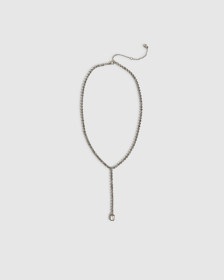 Silver Rhinestone Cupchain Necklace