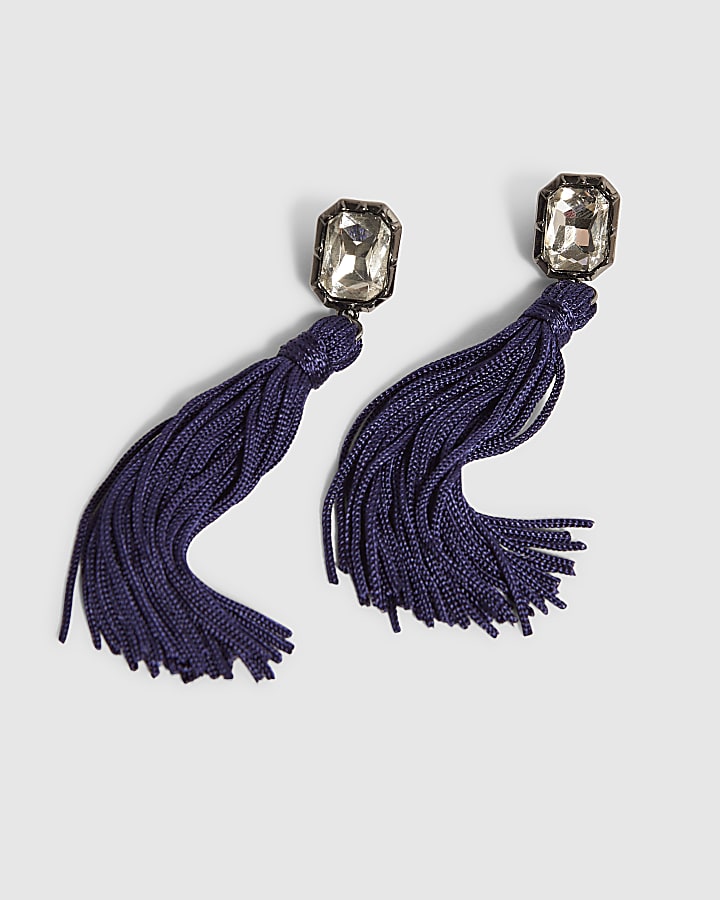 Blue Midnight Tassel Drop Earrings