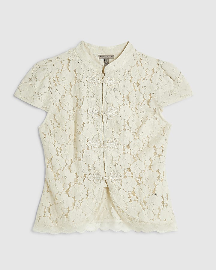 Cream Lace Cap Sleeve Drummer Top