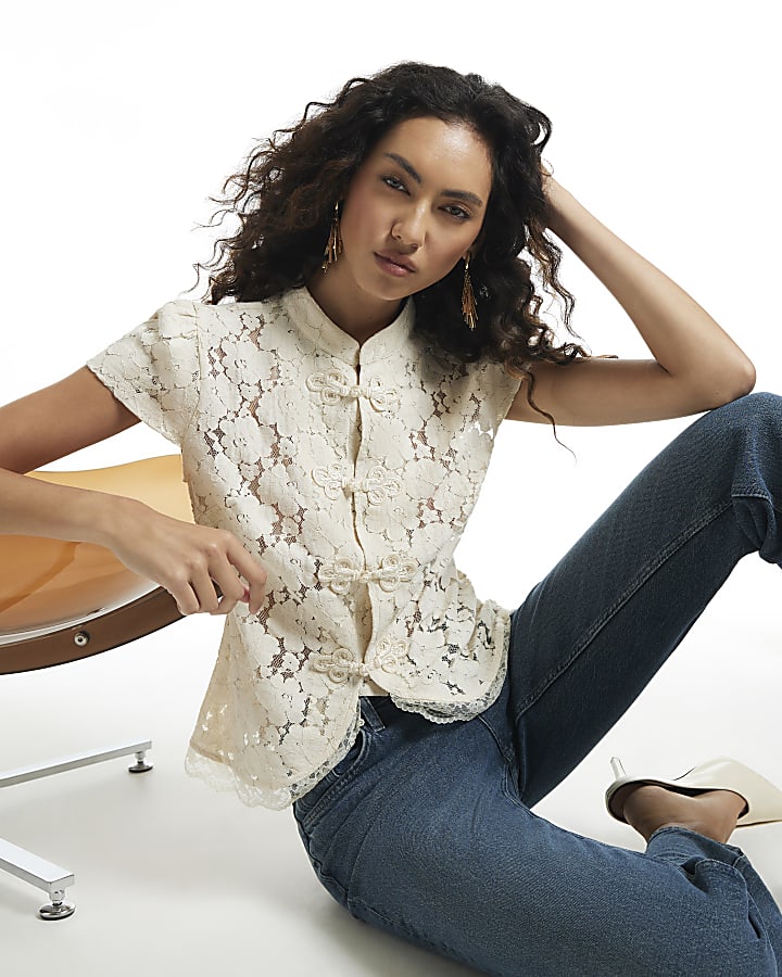 Cream Lace Cap Sleeve Drummer Top