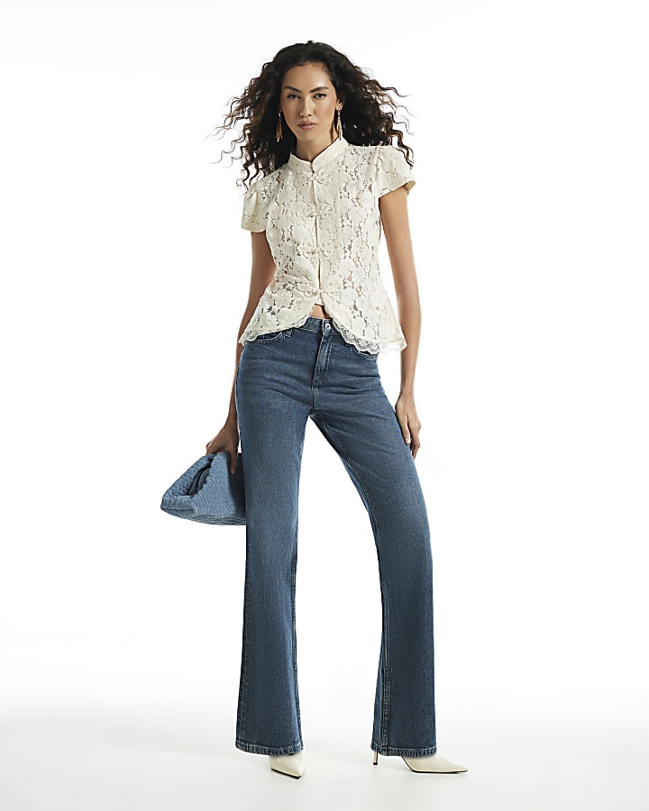Cream Lace Cap Sleeve Drummer Top