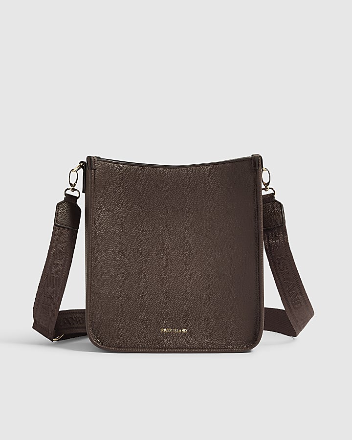 Brown Faux Leather Embossed Messenger Bag