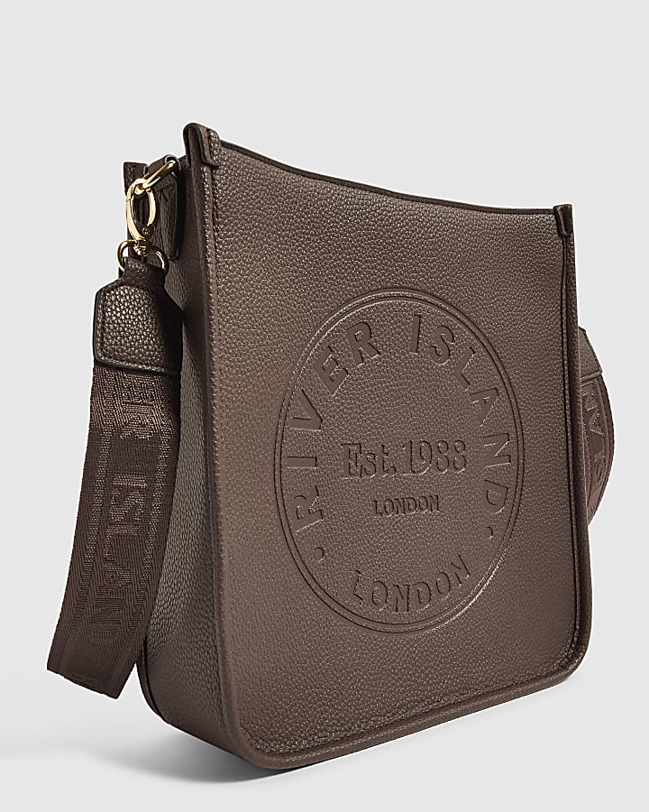Brown Faux Leather Embossed Messenger Bag