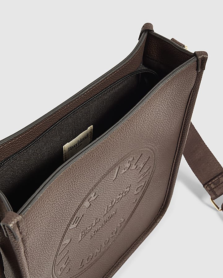 Brown Faux Leather Embossed Messenger Bag