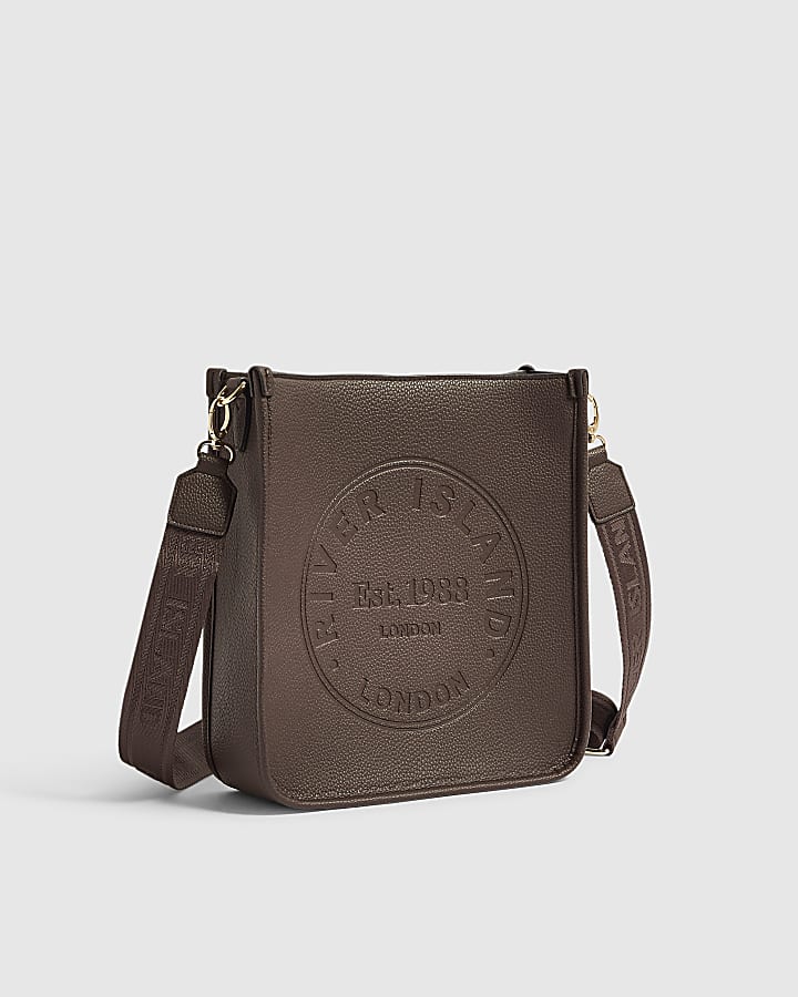 Brown Faux Leather Embossed Messenger Bag