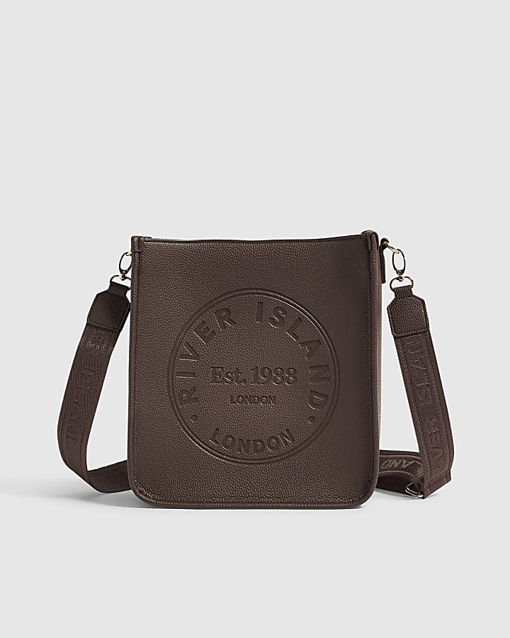 Brown Faux Leather Embossed Messenger Bag