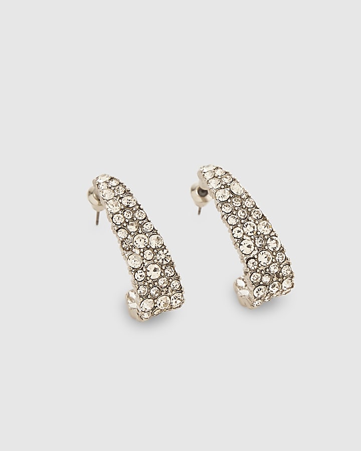 Silver Rhinestone Hoop Earrings