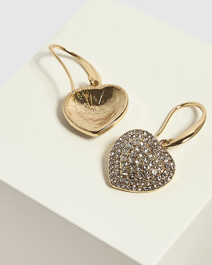 Gold Pave Heart Fish Hook Earrings