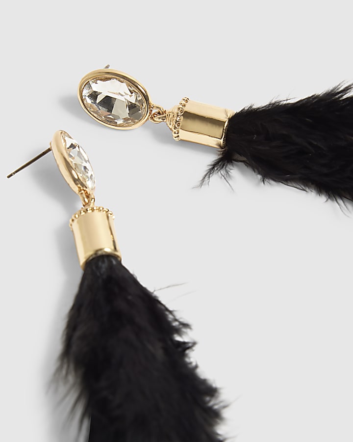 Black Feather Drop Earrings