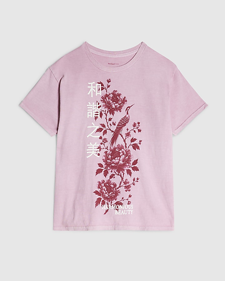 Pink Cotton Japanese Floral T-shirt