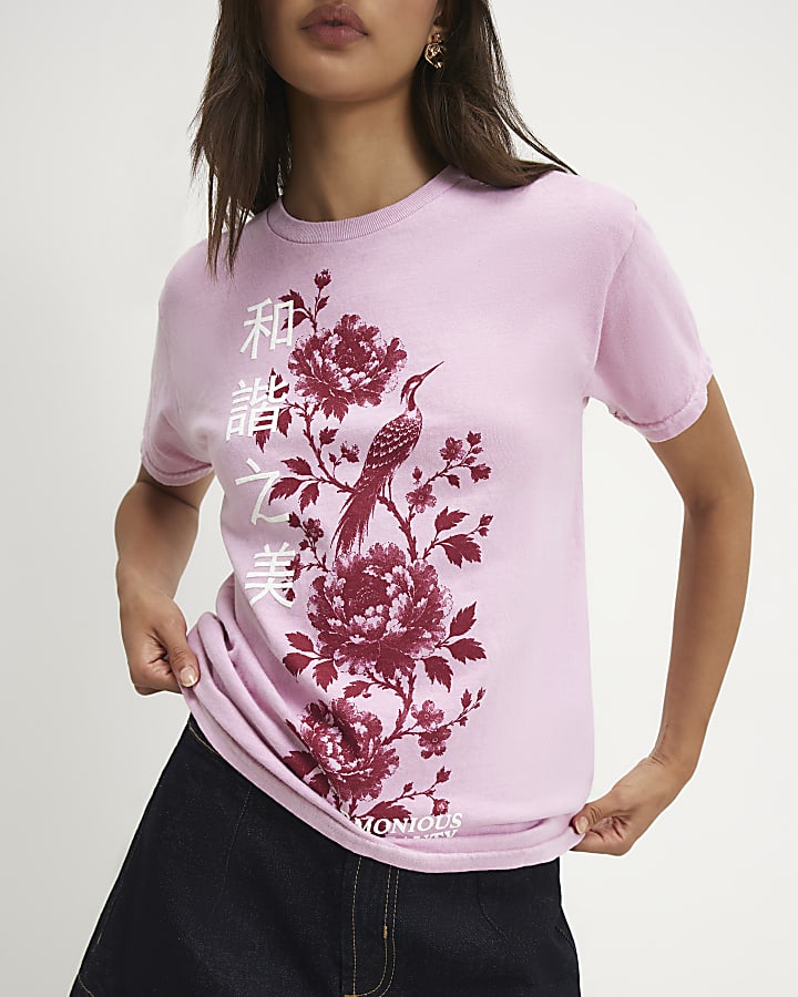 Pink Cotton Japanese Floral T-shirt