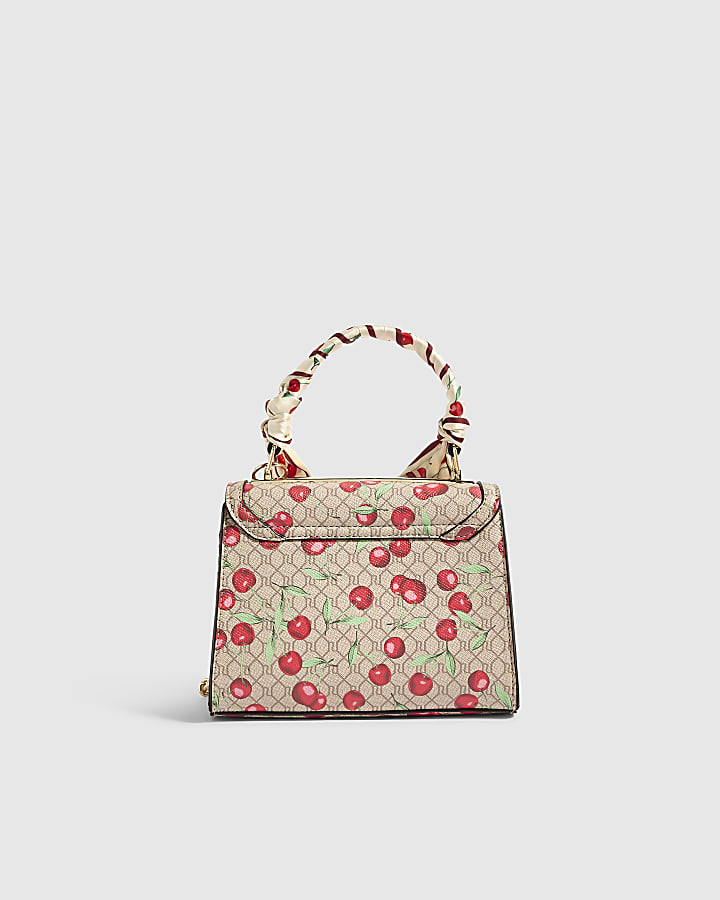 Beige Cherry Mini Tote Crossbody Bag