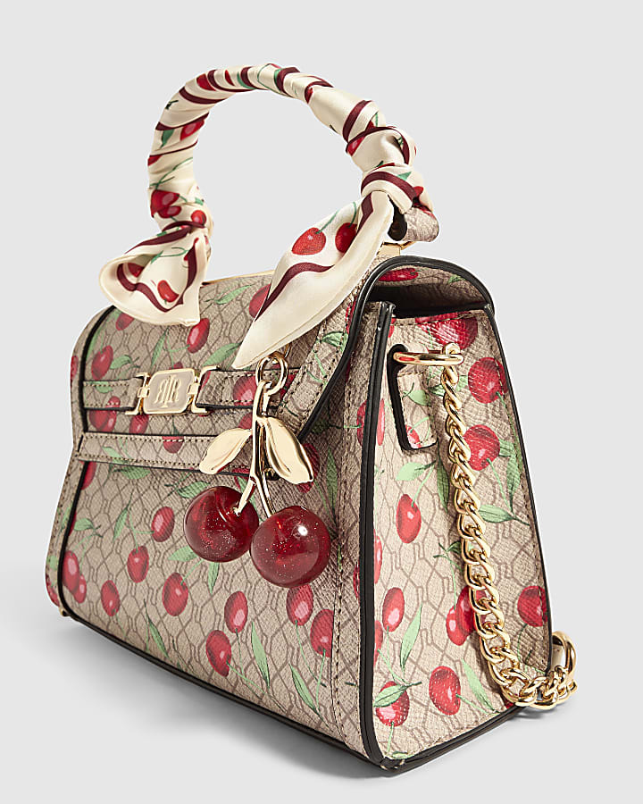 Beige Cherry Mini Tote Crossbody Bag