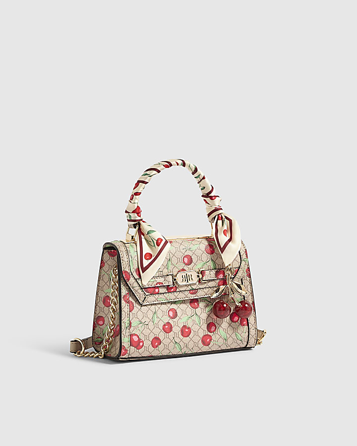 Beige Cherry Mini Tote Crossbody Bag