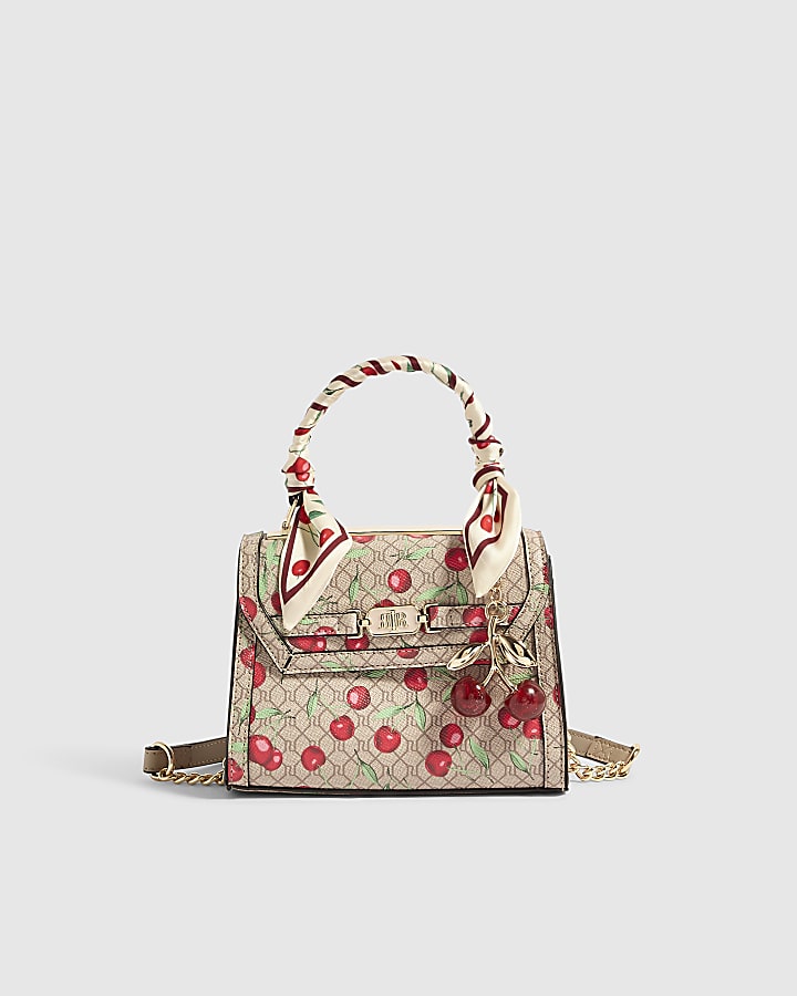 Beige Cherry Mini Tote Crossbody Bag