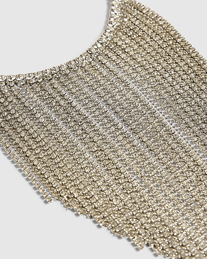 Silver Diamante Cupchain And Beaded Necklace
