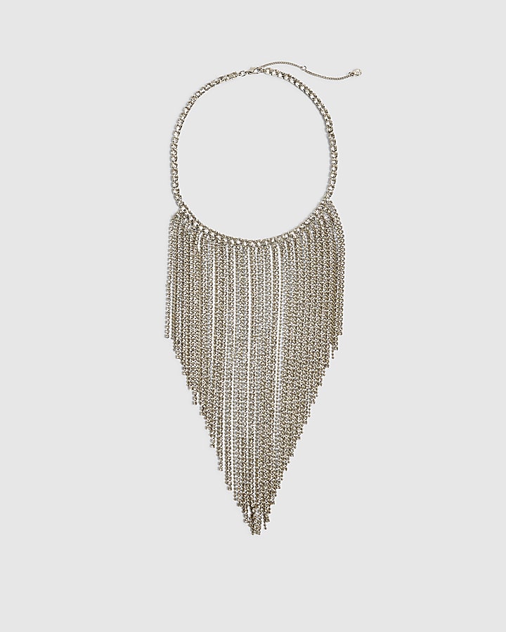 Silver Diamante Cupchain And Beaded Necklace