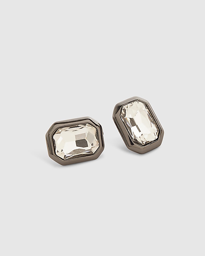Silver Gunmetal Crystal Studs