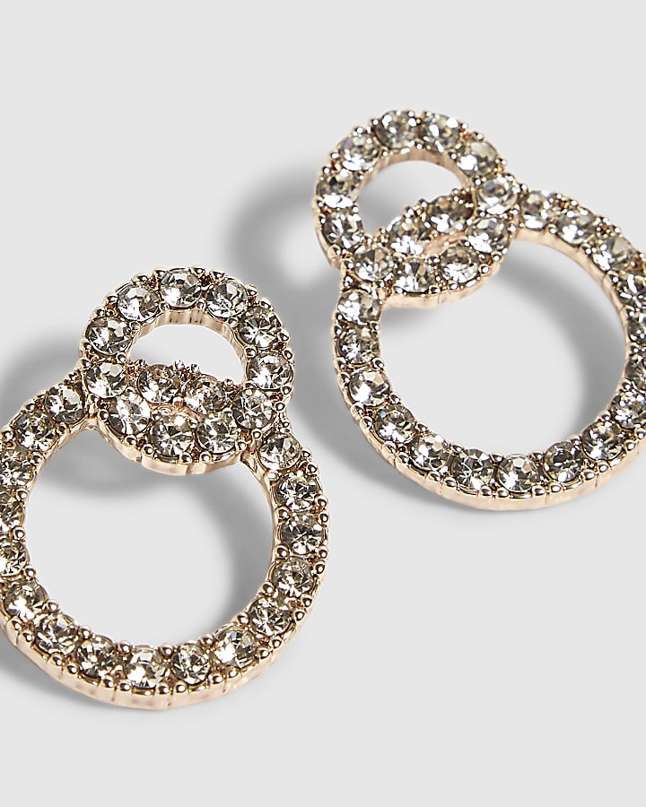 Rose Gold Double Ring Stud Earrings