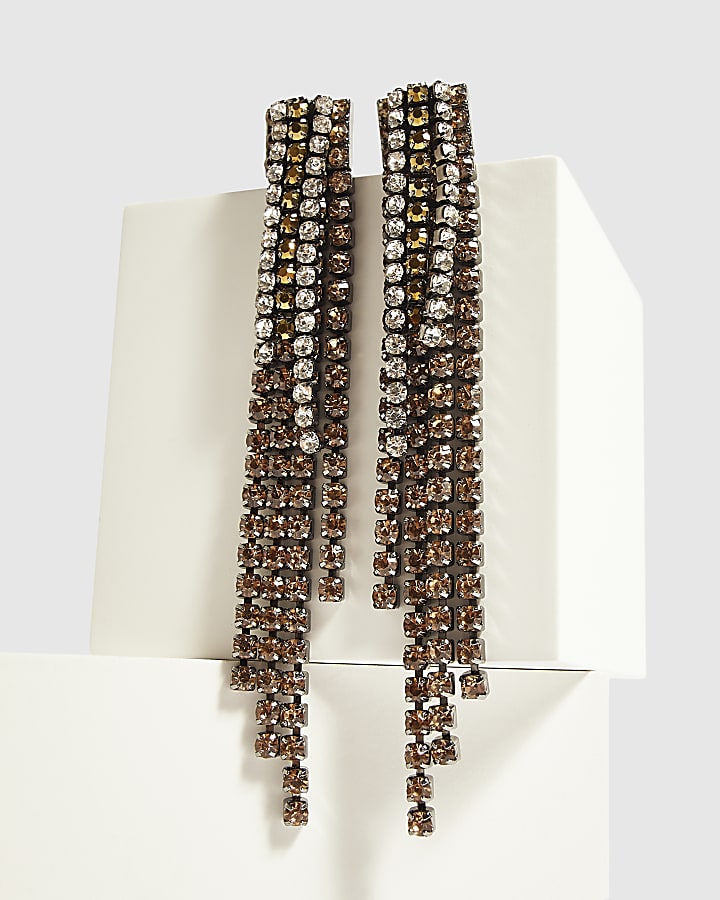 Black Metal Multi Crystal Drop Earrings