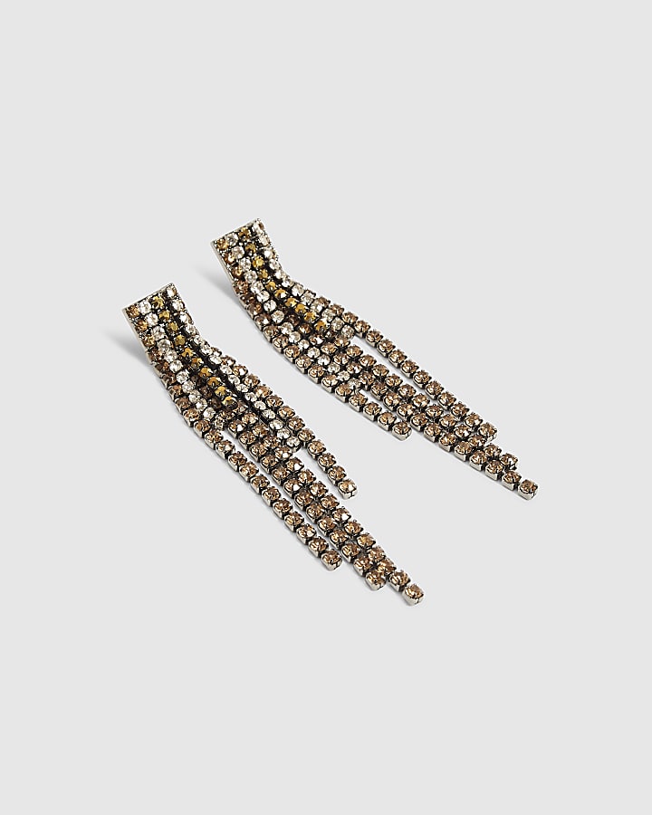 Black Metal Multi Crystal Drop Earrings