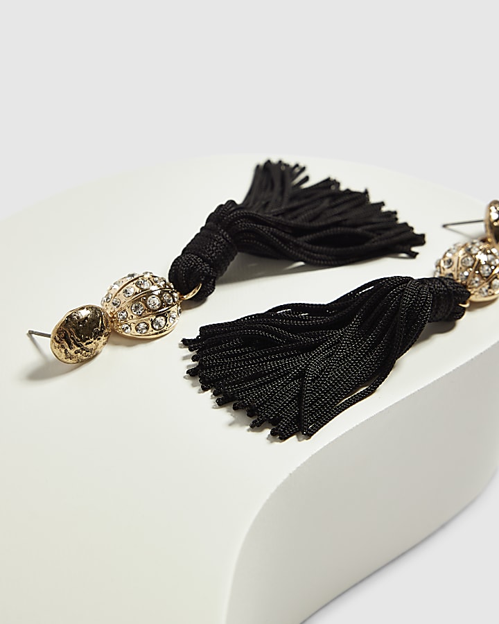Black And Gold Tassel Earrings