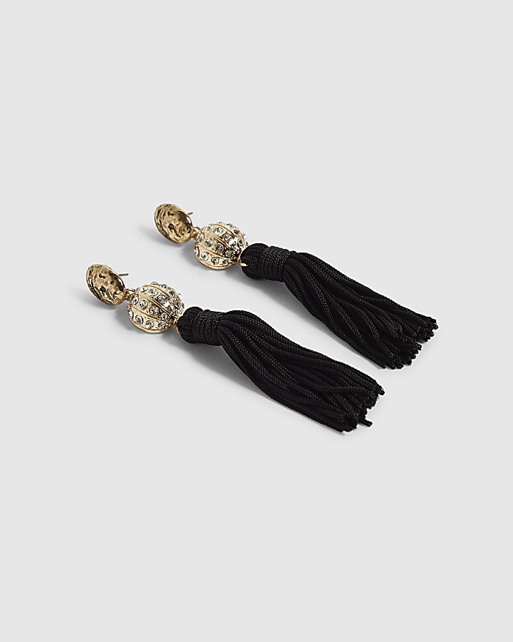 Black And Gold Tassel Earrings
