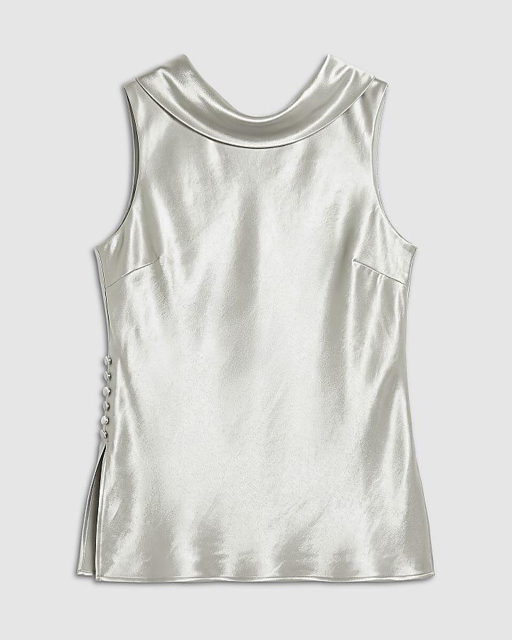 Silver Premium Metallic Cowl Neck Top