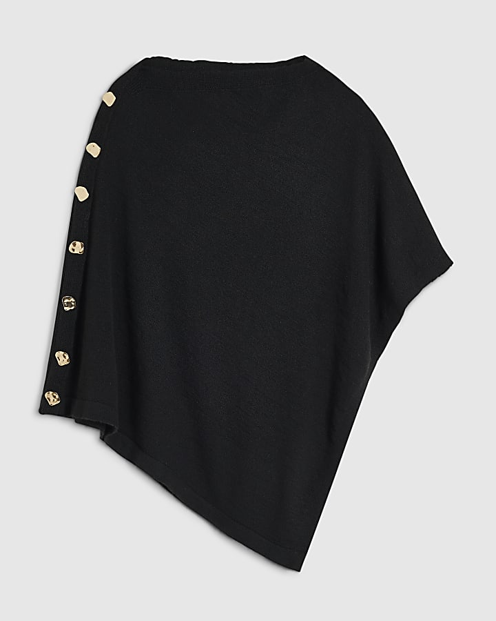 Black Asymmetric Knitted Cape