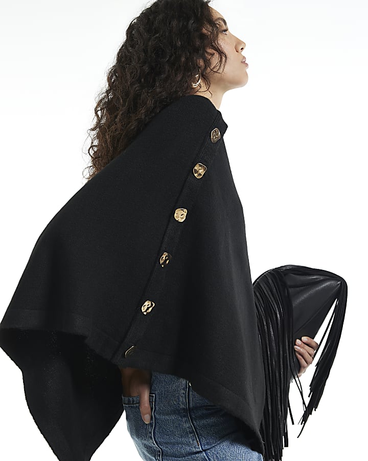 Black Asymmetric Knitted Cape