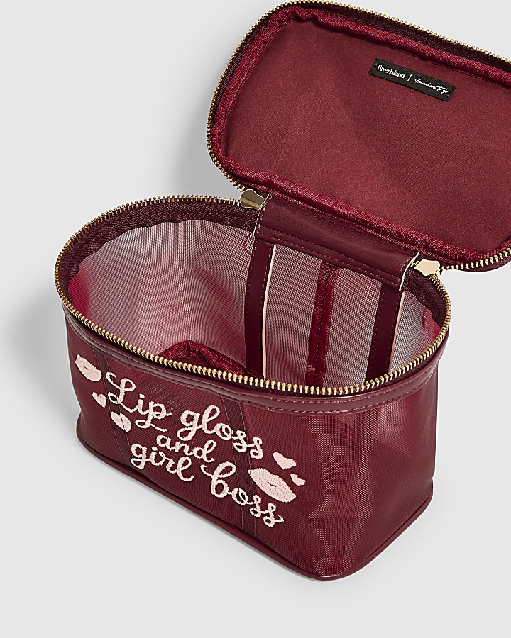 Burgundy Mesh Makeup Vanity Bag