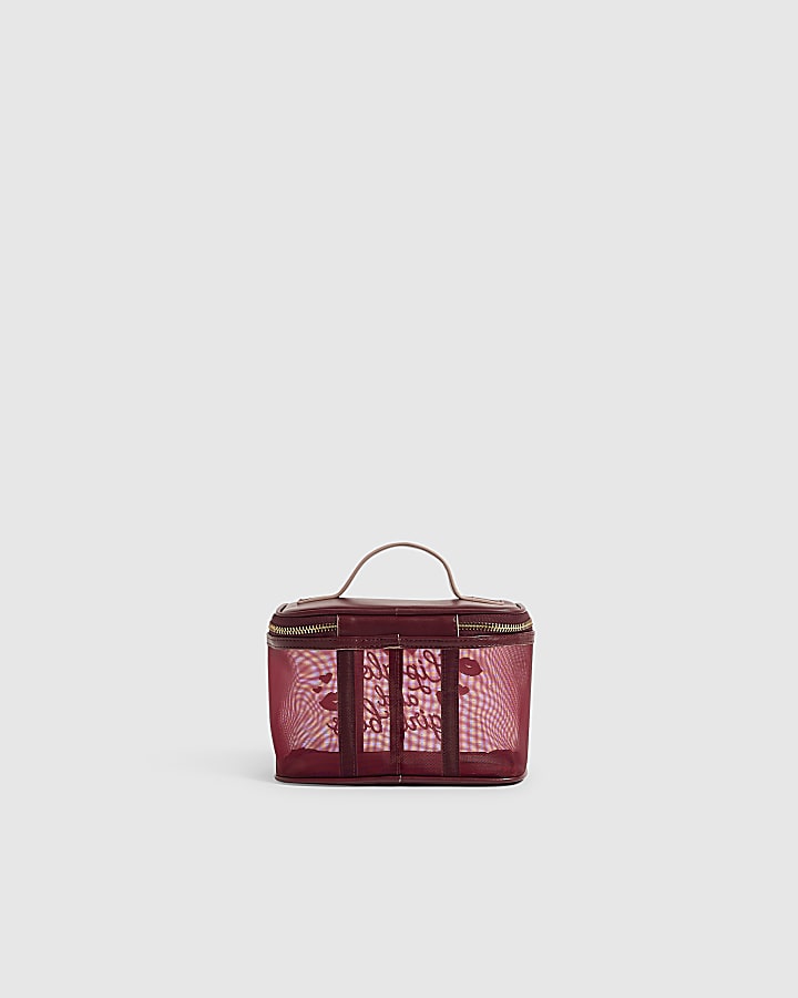 Burgundy Mesh Makeup Vanity Bag