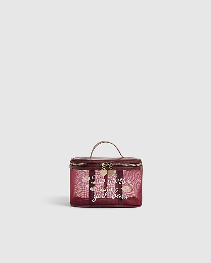 Burgundy Mesh Makeup Vanity Bag