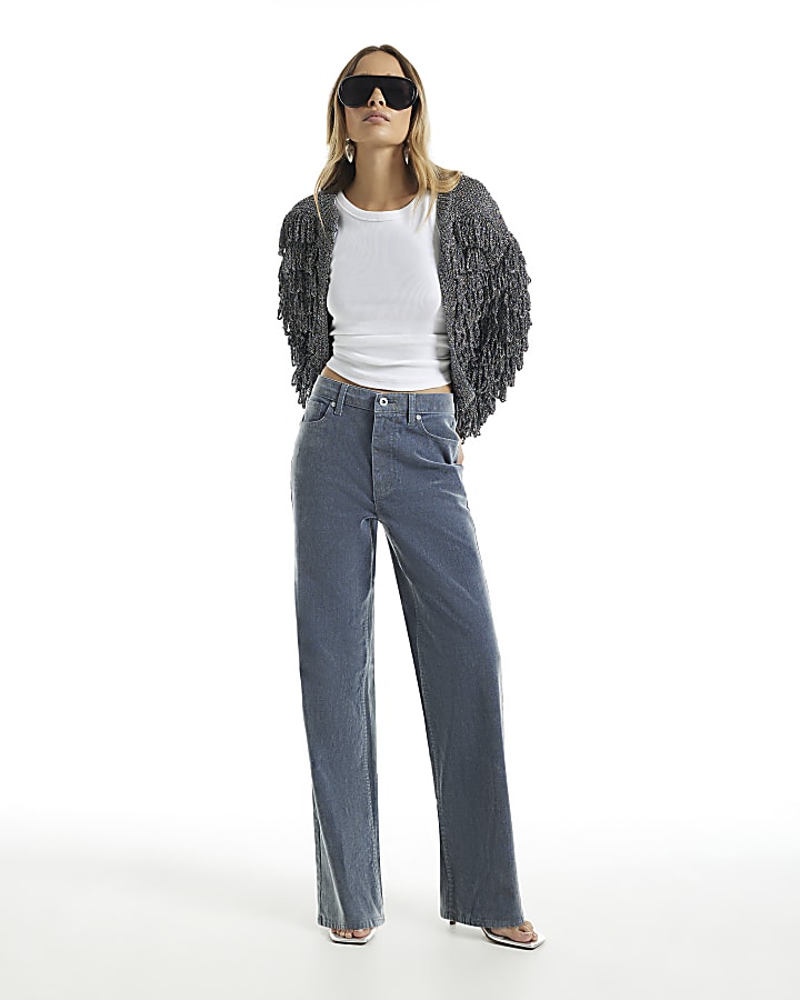 Grey High Rise Relaxed Straight Leg Jeans