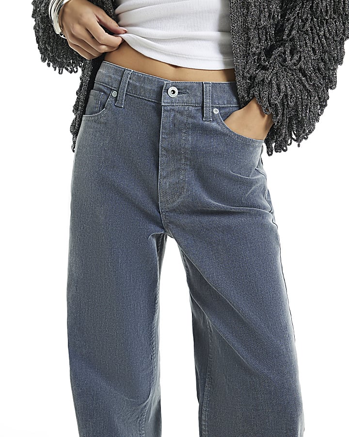 Grey High Rise Relaxed Straight Leg Jeans