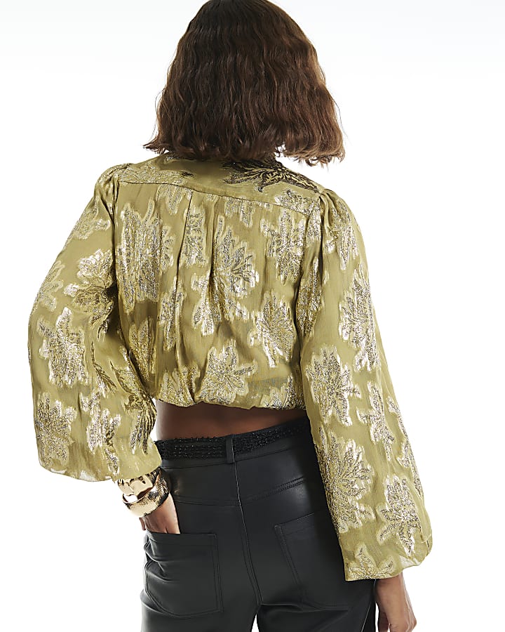 Gold Metallic Wrap Bubble Hem Top