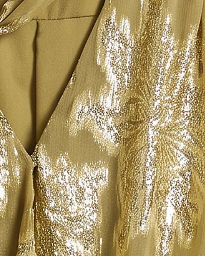 Gold Metallic Wrap Bubble Hem Top