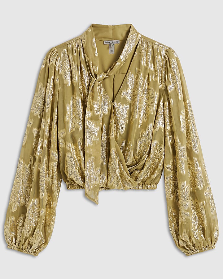 Gold Metallic Wrap Bubble Hem Top