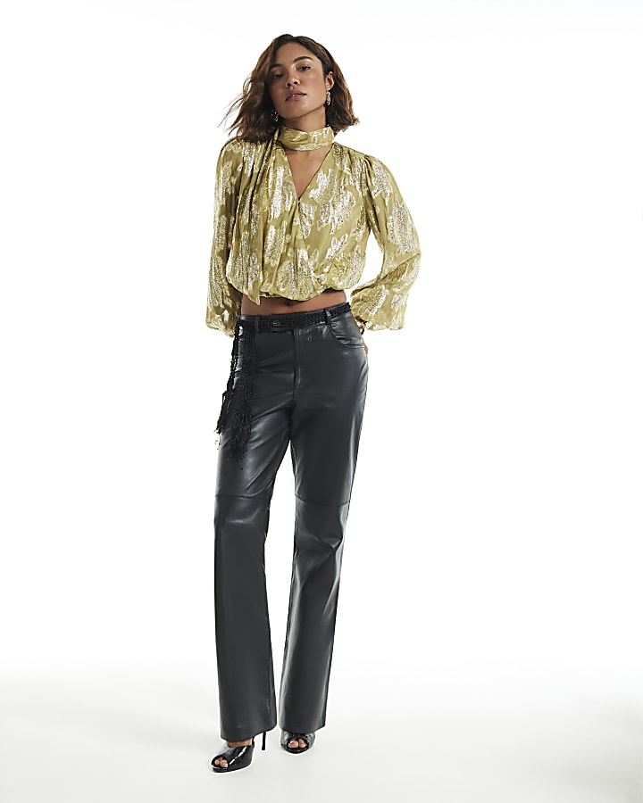 Gold Metallic Wrap Bubble Hem Top