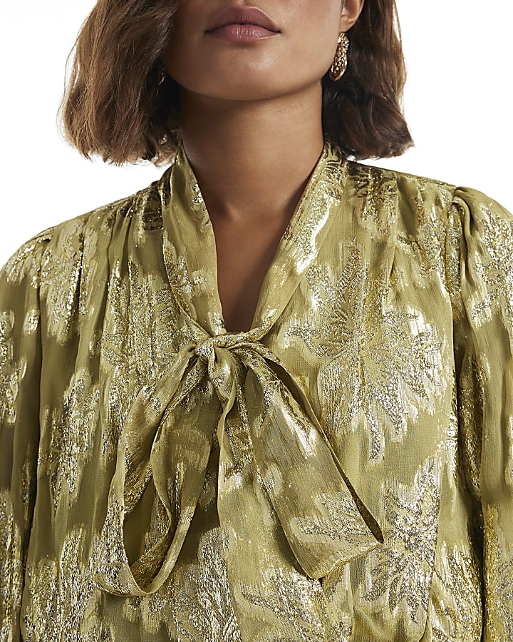 Gold Metallic Wrap Bubble Hem Top