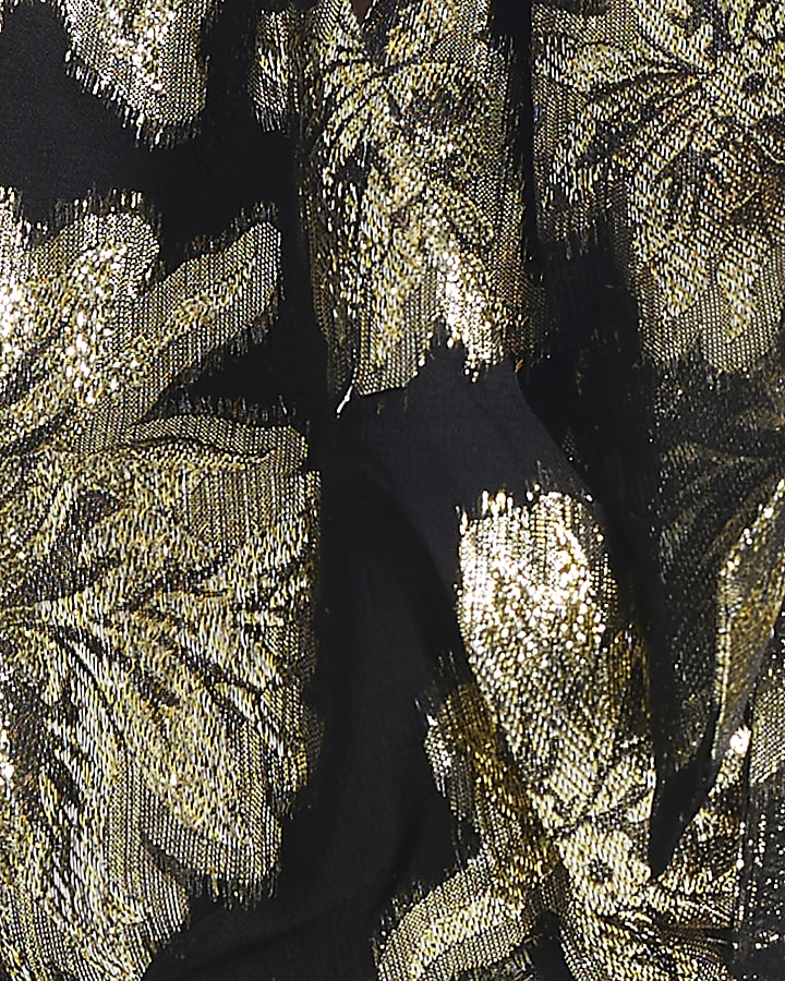 Black Metallic Wrap Bubble Hem Top