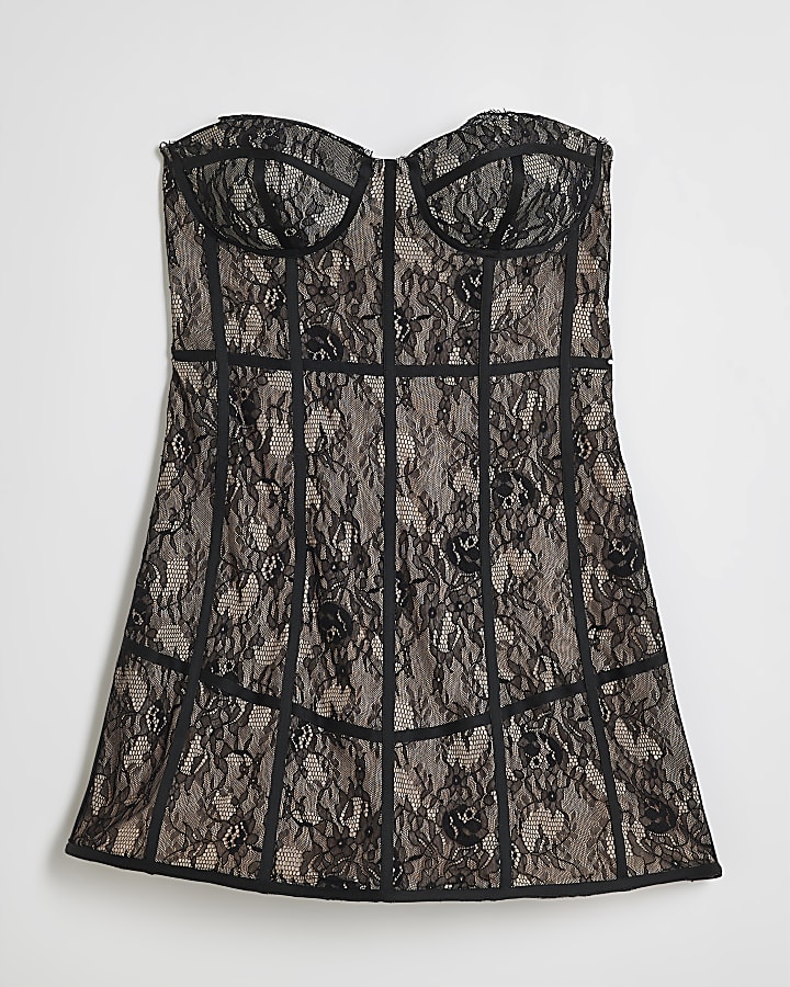 Black Lace Corset Mini Dress