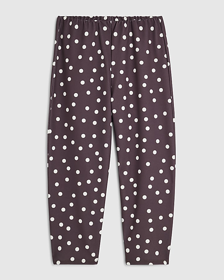 Brown Polka Dot Stretch Capri Trousers