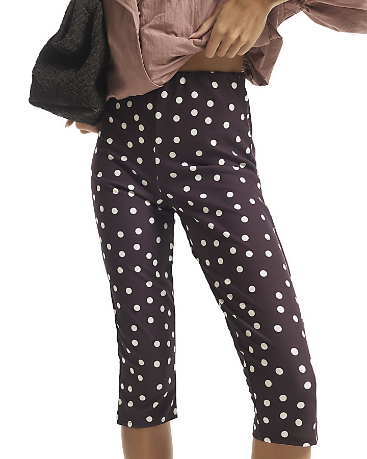 Brown Spot Stretch Capri Trousers