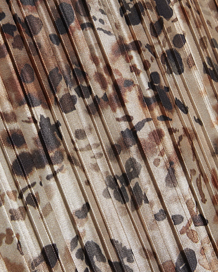 Brown Spot Print Plisse Midi Dress